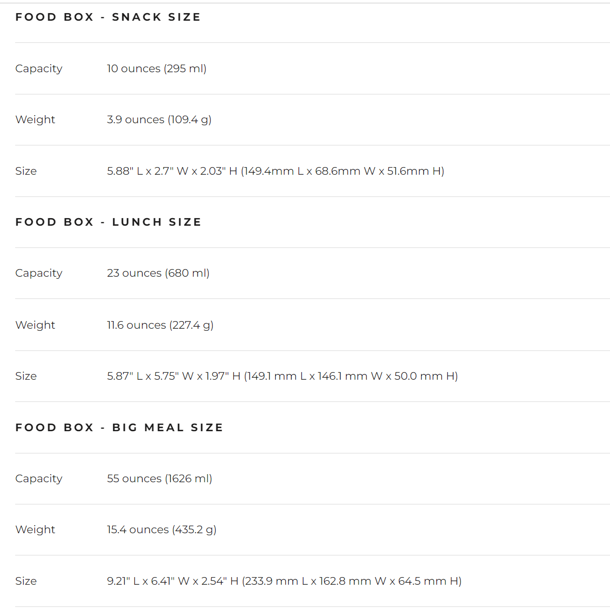 Klean Kanteen Family Set (Big Meal, Lunch, Snack) Afmetingen