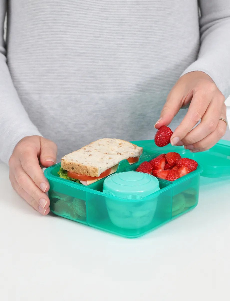 41685_1.25l_lunch_bentocube_lifestyle_bench_food_hands_open_teal