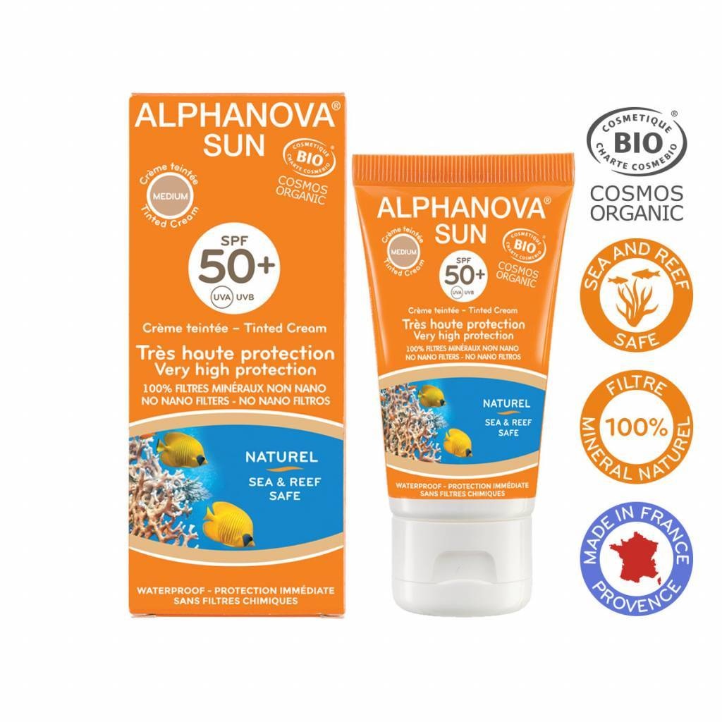 Alphanova Sun Bio Getinte Zonnebrandcreme Gezicht Medium SPF50