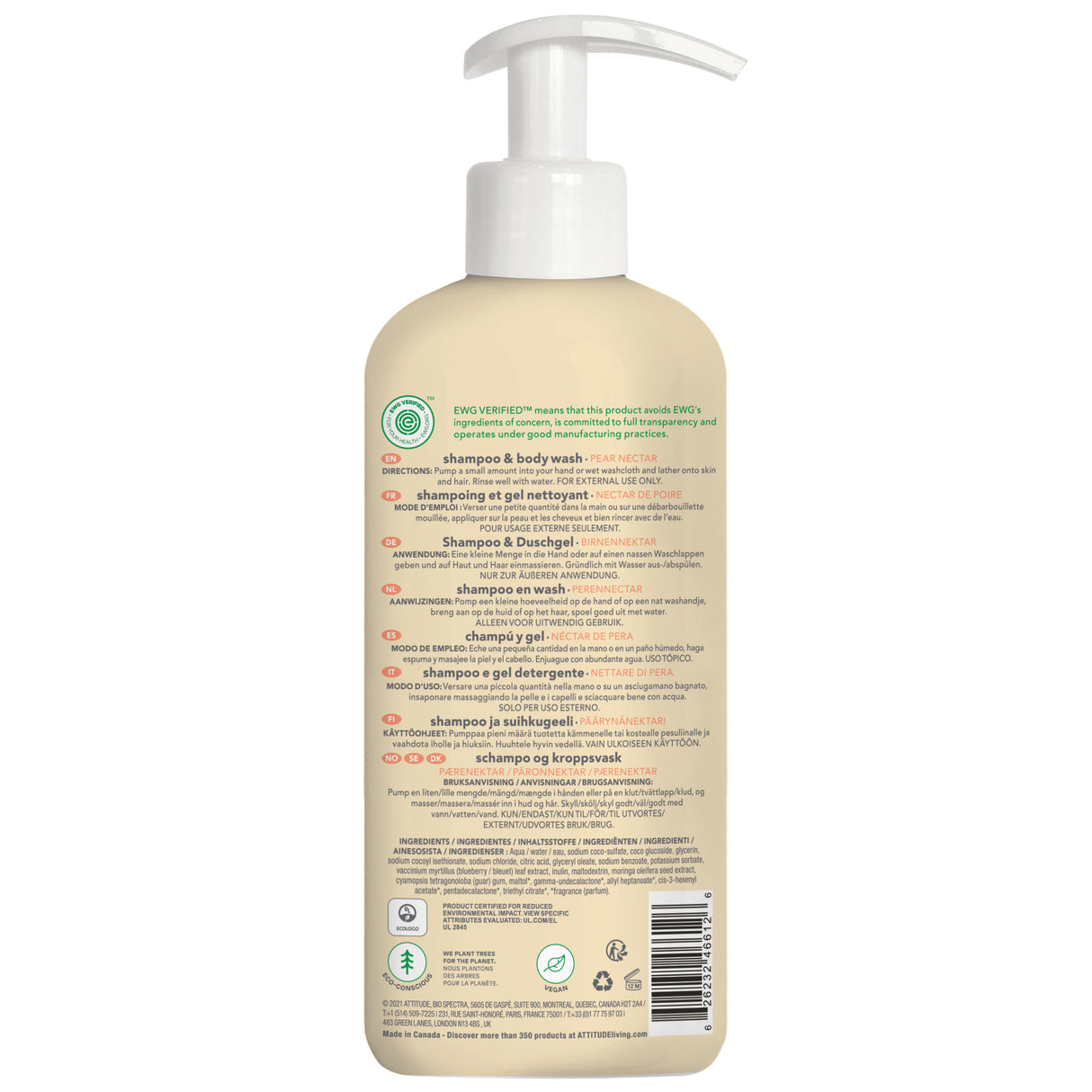 Attitude Baby Leaves 2-in-1 Shampoo and Body Wash - Pear Nectar 2