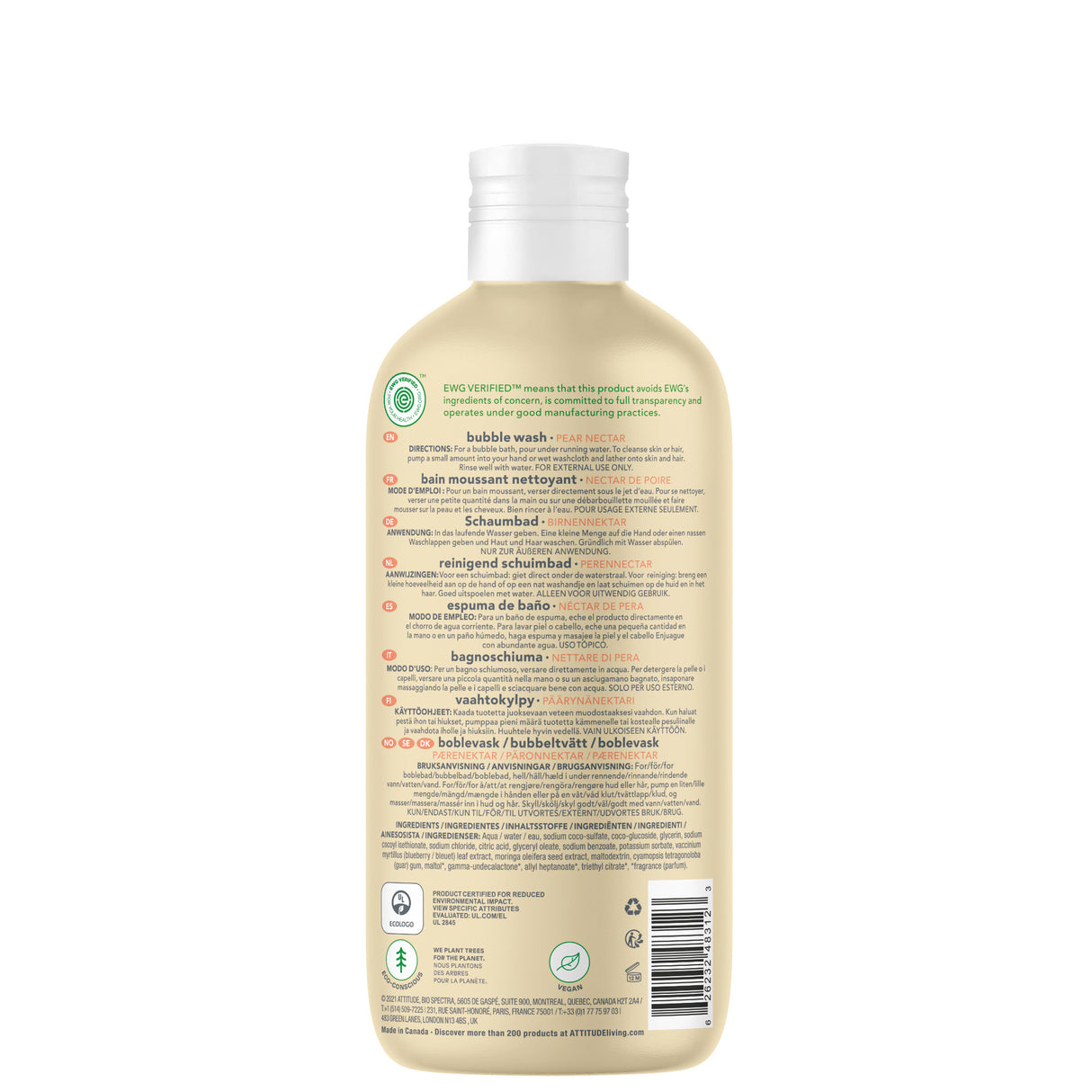 Attitude Baby Leaves Bubble Wash - Pear Nectar 2