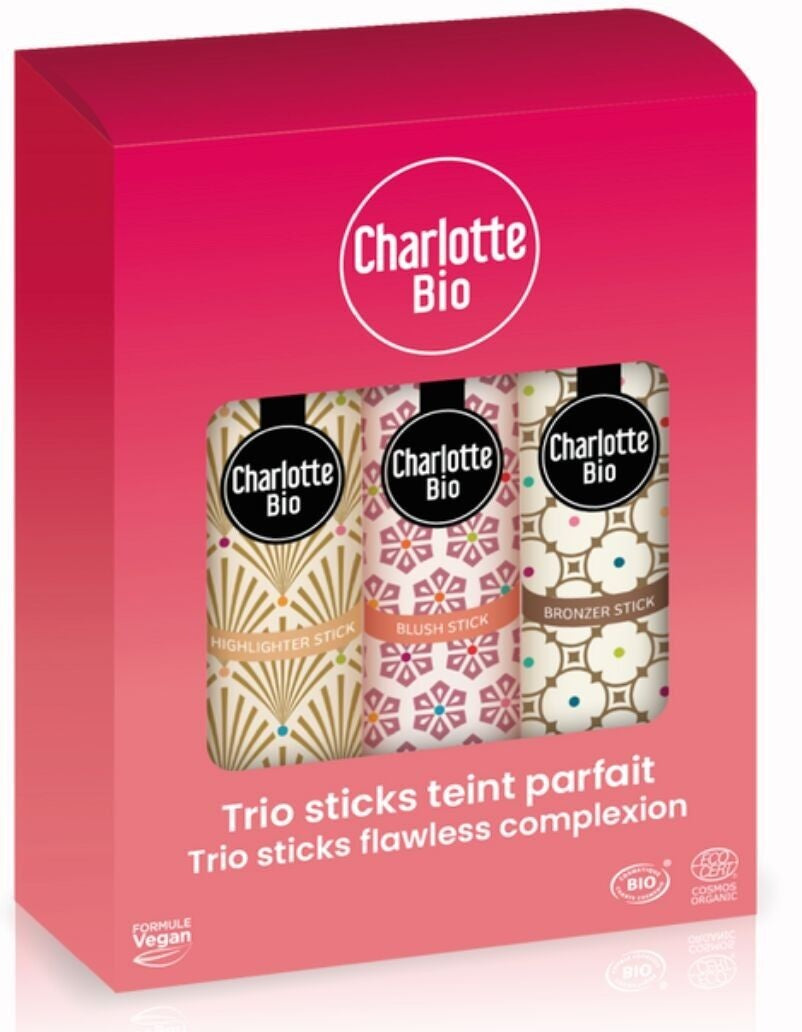 Charlotte Bio Bronzer, Blush & Highlighter Stick Set