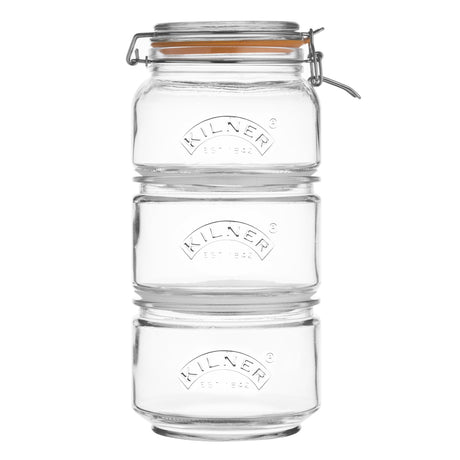 Kilner Set van 3 Stapelbare Glazen Voorraadpotten