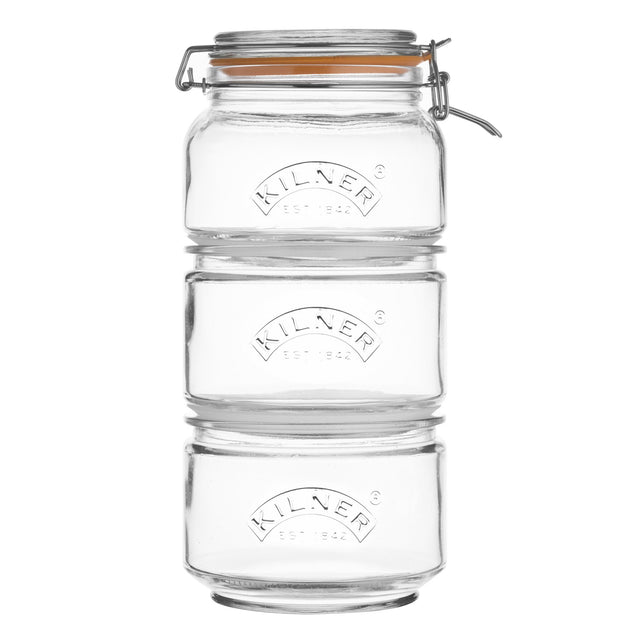 Kilner Set van 3 Stapelbare Glazen Voorraadpotten