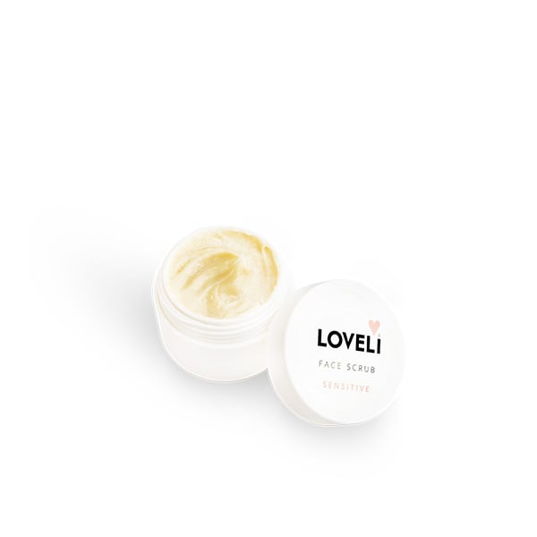 Loveli-face-scrub-sensitive-travel-10ml-open-600x600-CROP (20211108)