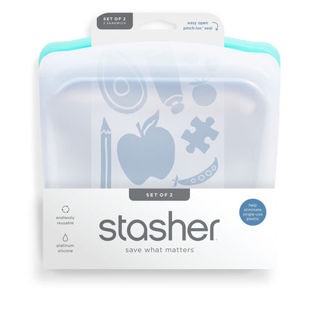 Stasher Herbruikbare Siliconen Zak Medium - Set van 2 Clear Aqua 1