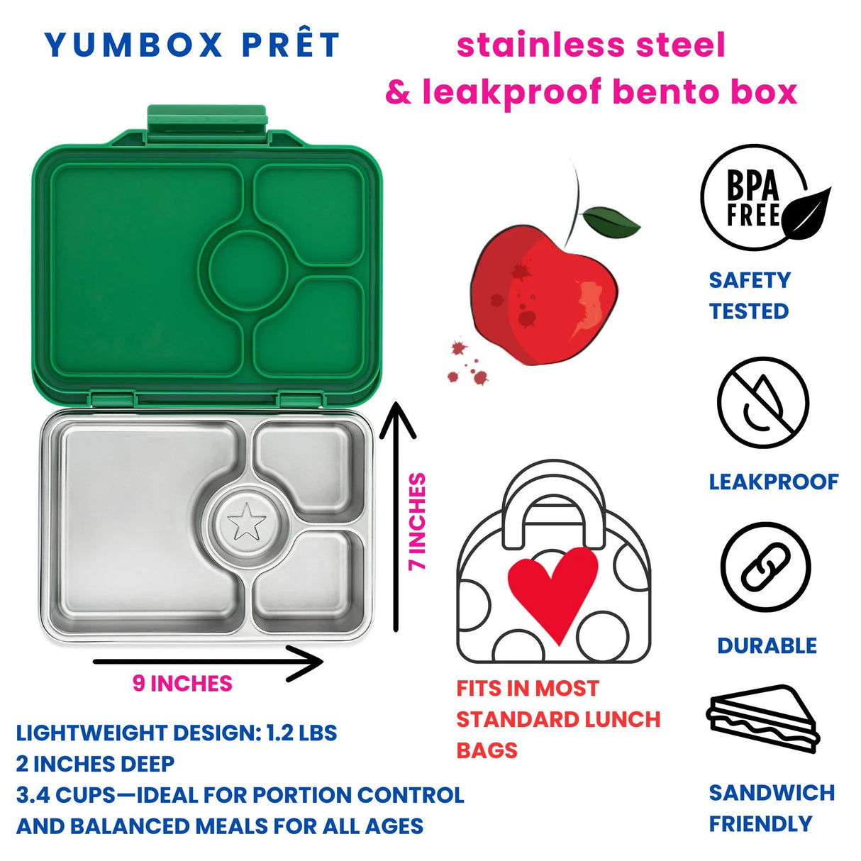 Yumbox-Prêt-RVS-Lunchbox-Pomme-Green-2